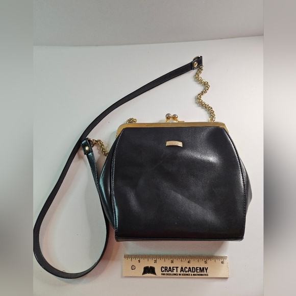 Vintage Liz Claiborne Navy with Gold snap purse. Adjustable 42" strap. EUC. - Picture 7 of 8